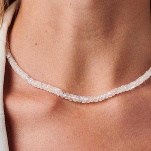 STUNNING Moonstone Necklace AAA 100% Genuine Blue Fire Moonstone Beads healing